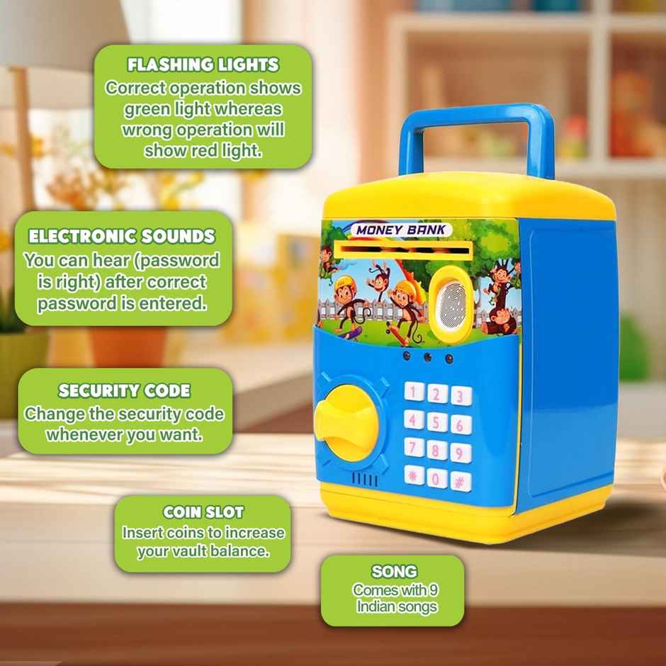 Wembley Finger Print Sensor ATM Piggy Bank for Kids Girl Boys Gullak for Money Bank - Blue