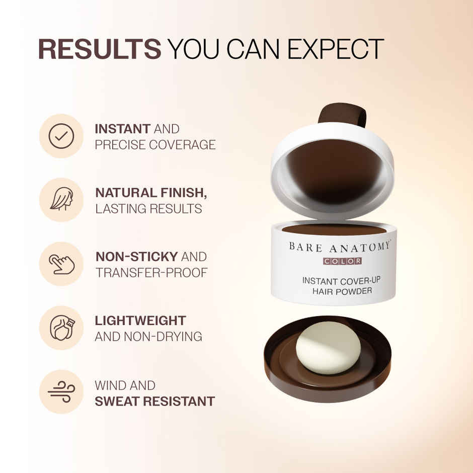 Bare Anatomy Instant Cover-Up Hair Powder | Seamless Natural Finish | Brown Color Hair Powder