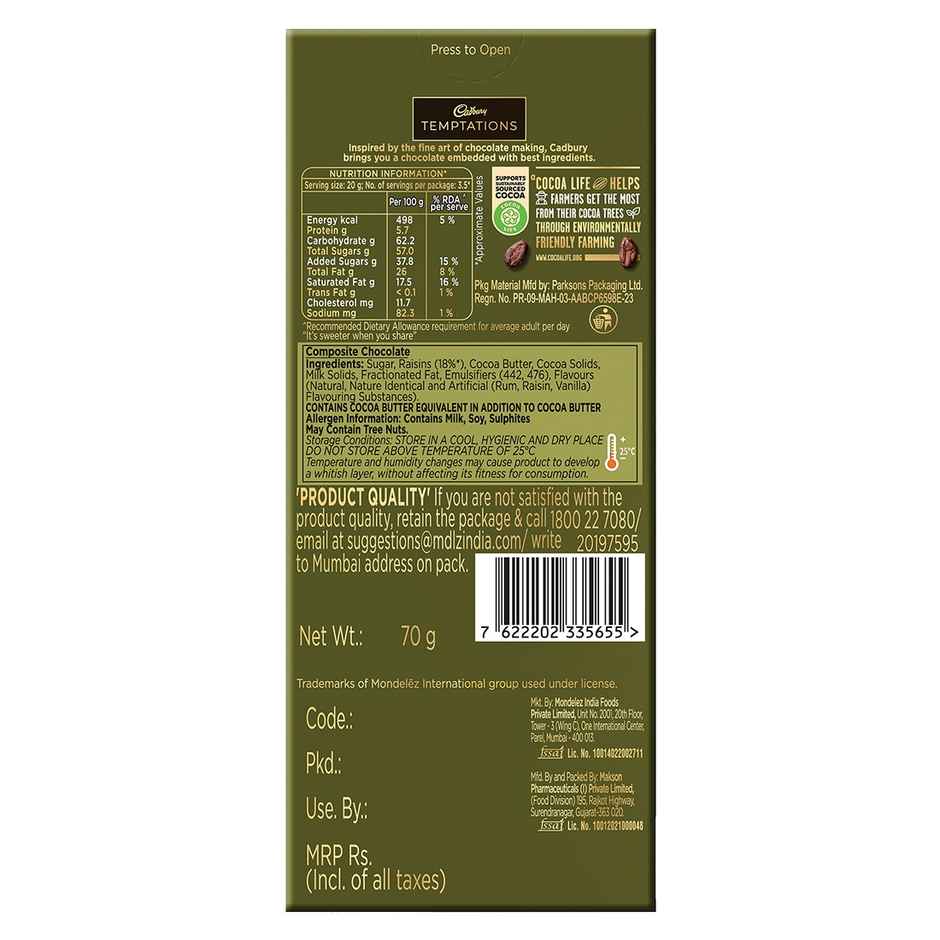 Cadbury Temptations Rum & Raisins Premium Chocolate Bar Combo