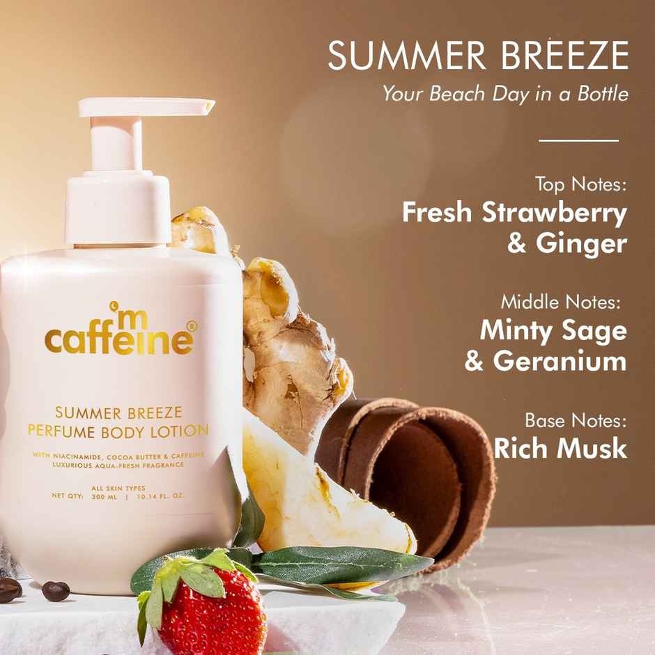 Mcaffeine Summer Breeze Perfume Body Lotion With Niacinamide - Cocoa Butter|Fresh Aquatic Fragrance (300g) & Mcaffeine By The Blues Brightening Perfume Body Lotion 5% Niacinamide- Longlasting Aquatic Scent (300ml) Combo