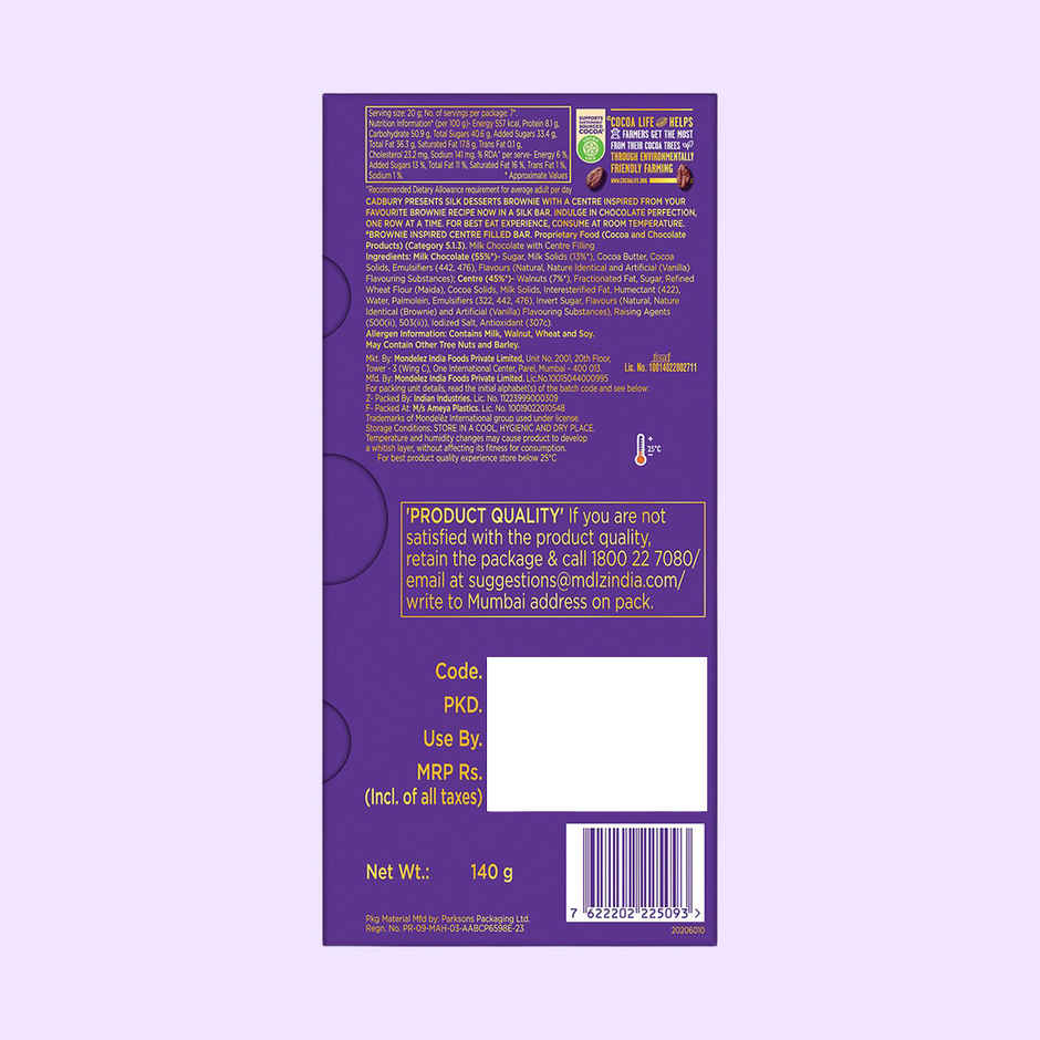 Cadbury Dairy Milk Silk Desserts Brownie Chocolate Bar