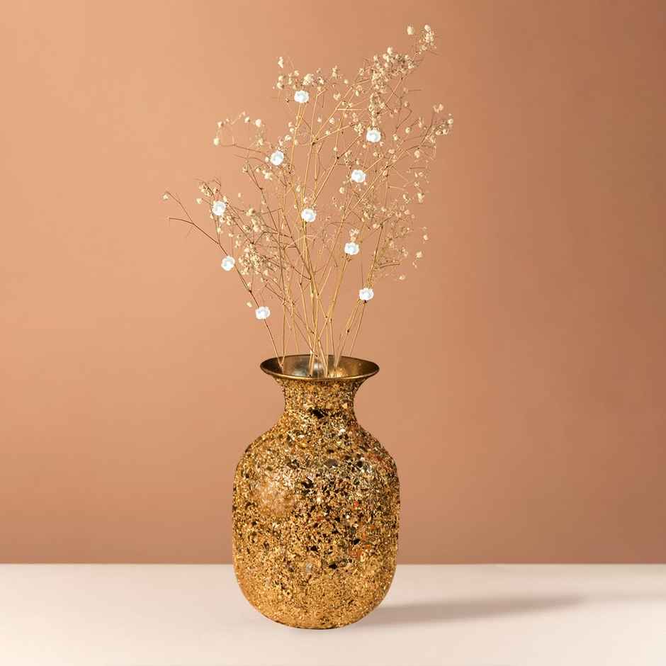 Ekhasa Unbreakable Metallic Gold Oval Flower Vase For Home Decor Aesthetic Flower Vase Gift