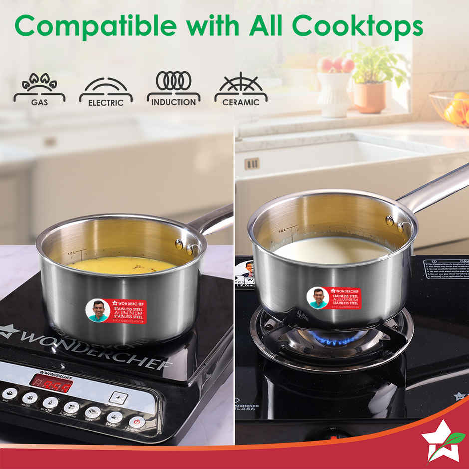 Wonderchef Stella Triply Stainless Steel Milk Pan | 16 cm | 1.7 L