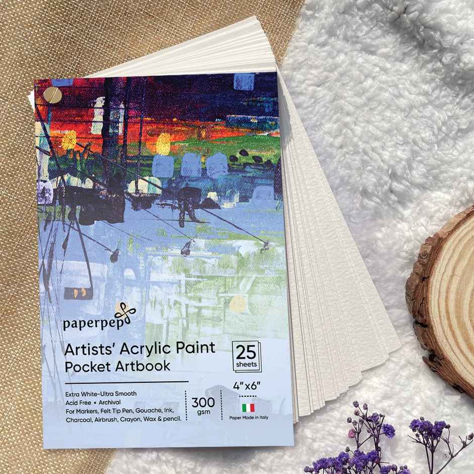 Paperpep Acrylic Paint Pocket Art Book 300Gsm (15 x 10 cm, 25 Sheets)