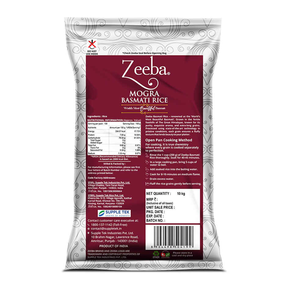 Zeeba Mogra Basmati Rice | Broken/Tuta Basmati Rice for all Dishes | Cooked length upto 12mm