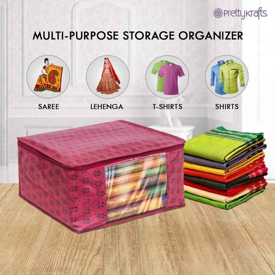 PrettyKrafts Saree Cover | Wardrobe Cloth Organizer with Zip & Transparent Front | Maroon - Big