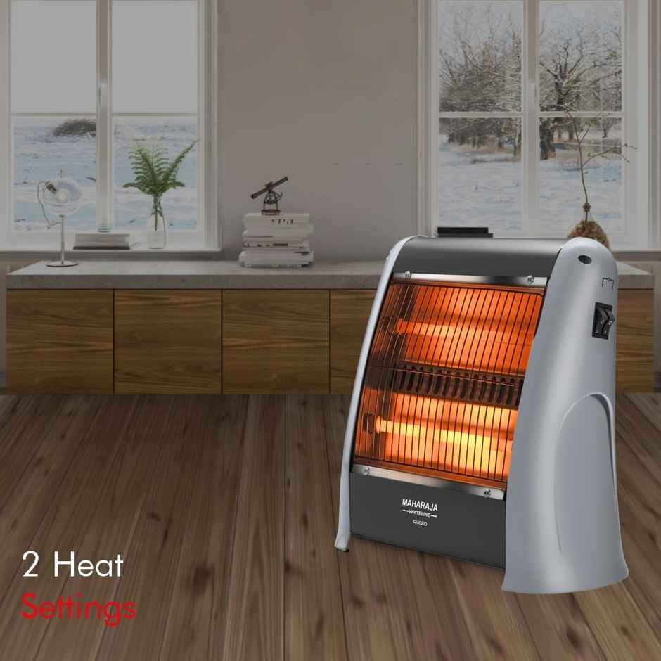 Maharaja Whiteline Quato Neo 800 Watts Quartz Heater, 2 Heat Setting, Shock Proof Body - Grey