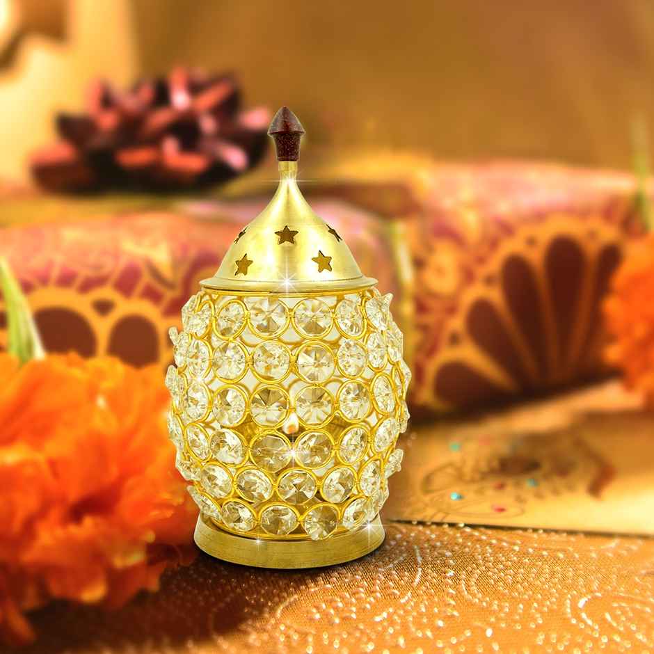 Nitya Brass Akhand Brahmand Crystal Diya | Multicolour | Traditional | Akhand Diya | Shubhkart
