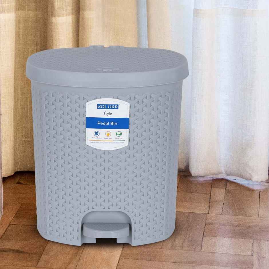 Kolorr Magnum Plastic Pedal Dustbin Medium Size Trash Can With Lid For Kitchen- 6 Liters (Grey)