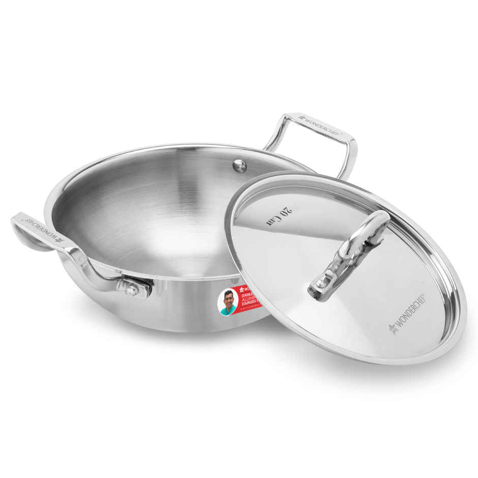 Wonderchef Stella Triply Stainless Steel Kadhai with Lid | 20 cm | 1.6 L