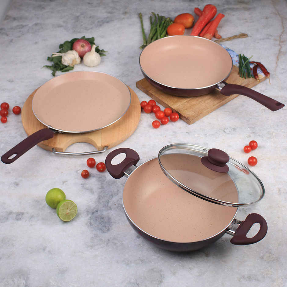 Wonderchef Milano Non Stick Cookware 4 Piece Set, Burgundy