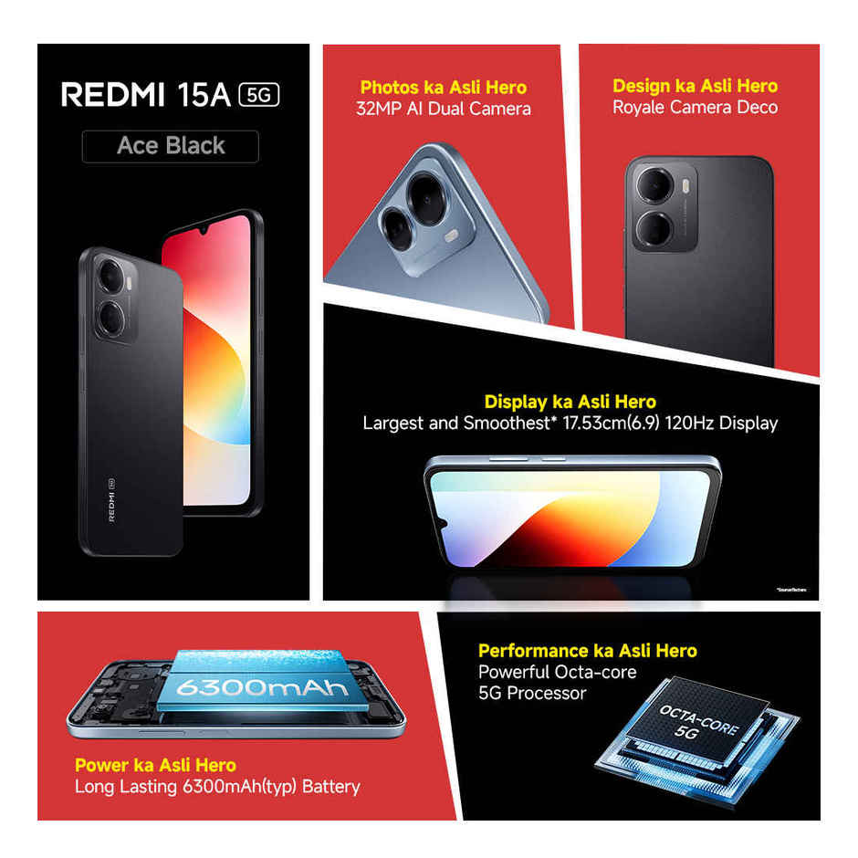 Redmi 15A 5G Smartphone | 4 GB RAM | 128 GB Storage | 6.9 inch Display | 5G | Ace Black