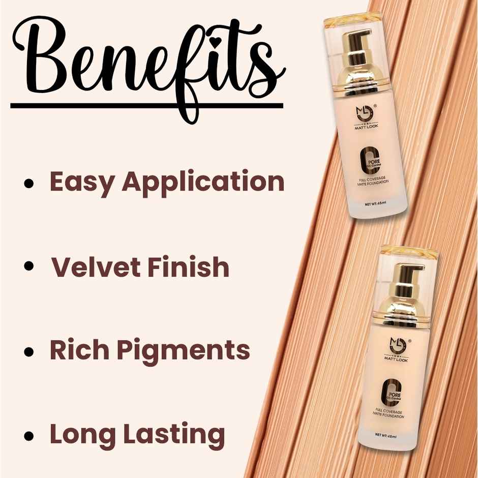 Mattlook Zero Pore Oil Control Full Coverage Makeup Face Foundation LongLasting | MatteFinish | Fair1