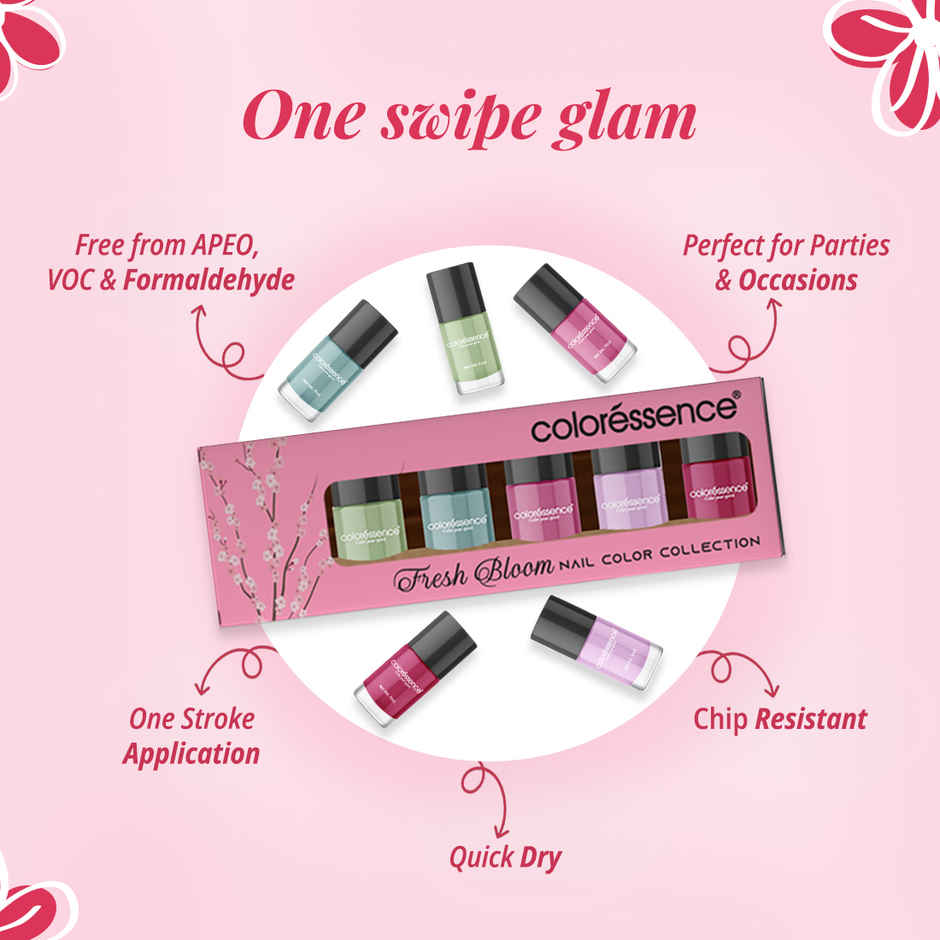 Coloressence Fresh Bloom Nail Paint Kit with Free Remover| Glossy Finish | Quick Dry|Chip-Resistant