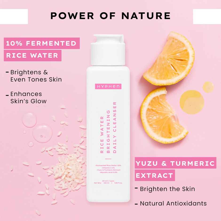 Hyphen Rice Water Brightening Daily Cleanser | Brightens Skin, Reduces Dark Spots & Pigmentation