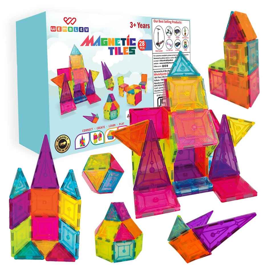 Wembley Magnetic Tiles Building Blocks For Kids Creative Learning Educational Brain Toys - 28 Pcs