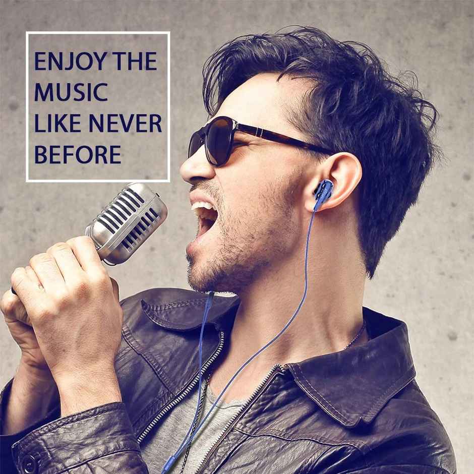 pTron Boom Ultima 4D Dual Driver, in Ear Gaming Wired Headphones with in-Line Mic, 3.5mm Audio Jack, Volume Control & Passive Noise Cancelling Boom 3 Earphones - Dark Blue