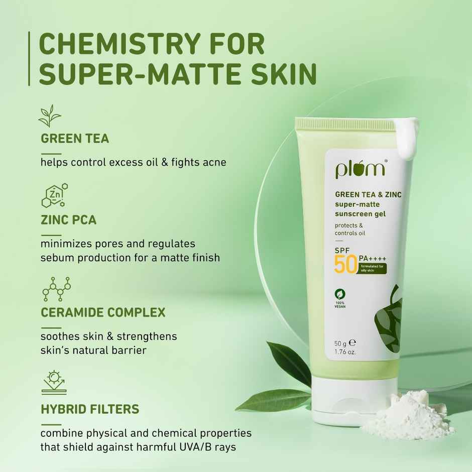 Plum Green Tea - Zinc Super-Matte Sunscreen Gel Spf 50 Pa ++++ For Oily Skin
