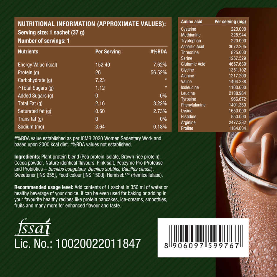 Fast&Up Plant Protein Rich Chocolate Single Serving Sachet | 26g Protein