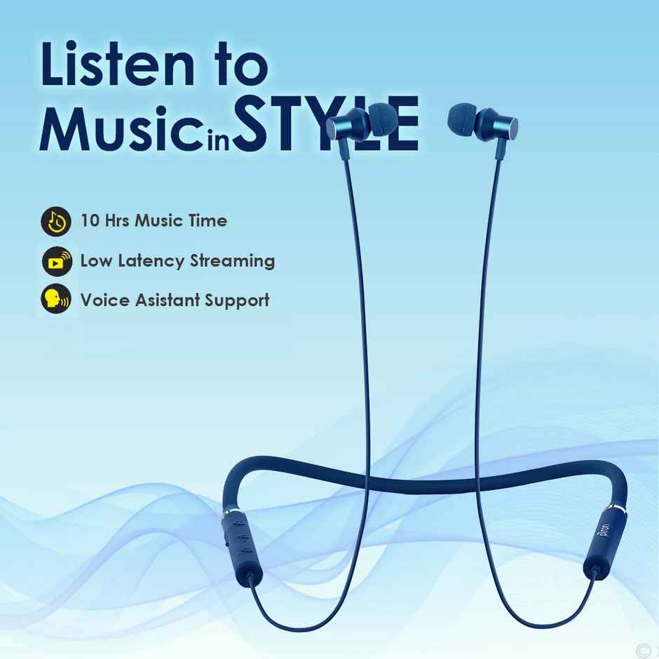 pTron Tangentbeat Bluetooth Neckband | Hd Calls | 18H Playtime | Sound Dual Device Pairing - Dark Blue