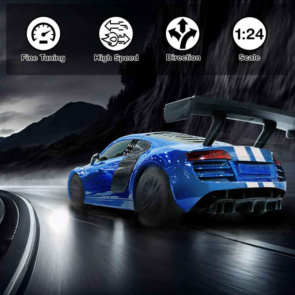 Wembley Remote Control Car 1:24 Scale Type-C Usb Rechargeable Racing Rc Car For Kids-Blue & White