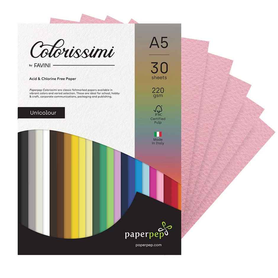 Paperpep Colorissimi 220Gsm Card Stock A5 Rosa (Baby Pink) Unicolor 30 Sheets