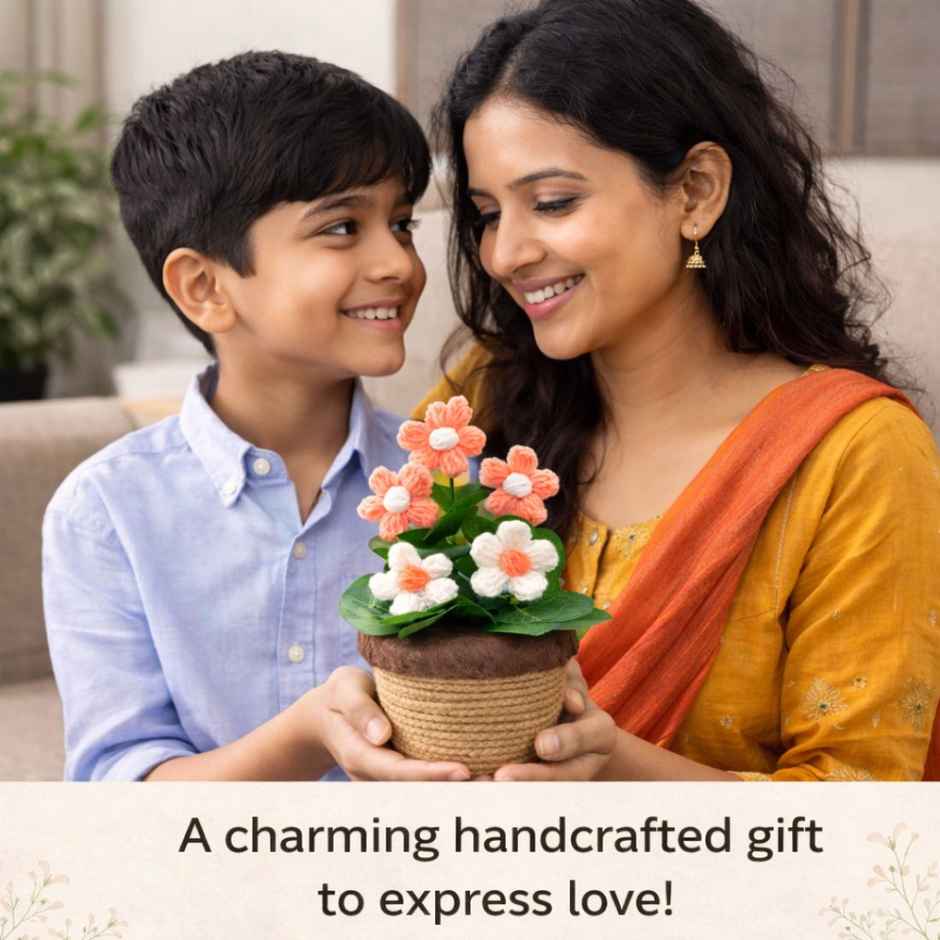 Bosco Handmade Yarn Flower Pot 7.5 Inch | Peach
