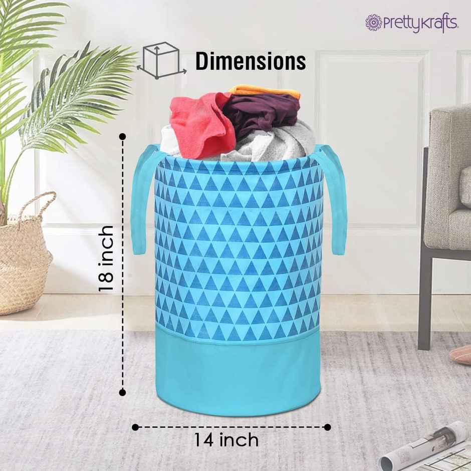 Prettykrafts 45 Ltr Folding Laundry Basket For Clothes, Freestanding Laundry Hamper, Set Of 1, Blue