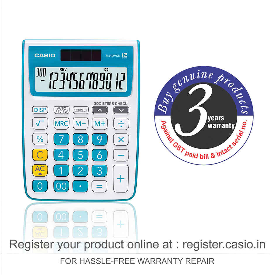 Casio MJ-12VCb-BU 300 Steps Check & Correct Colourful Desktop Calculator | Blue