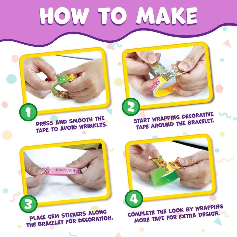Wembley DIY Kids Craft Jewelry Making Kit with Adhesive Stone Stickers & Craft Tape