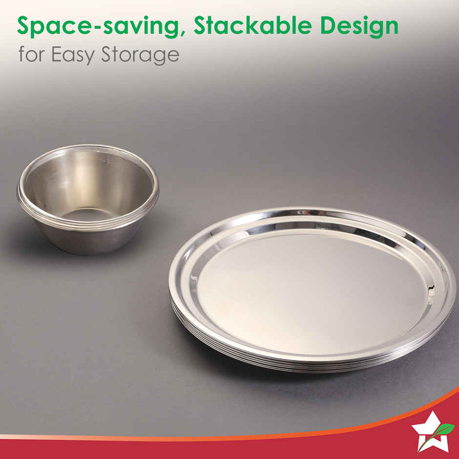 Wonderchef Venice Stainless Steel Dinner Set of 12 Pcs | Plates | Glasses | Bowls | Spoons
