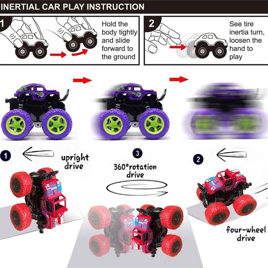 Chigy Wooh Friction Powered Monster Truck Toy Push & Go, 360 Drift Stunt Car for Kids