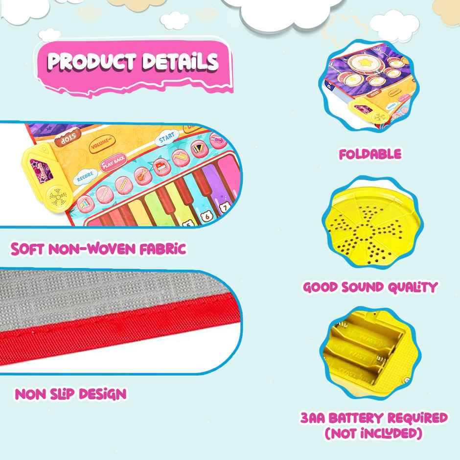 Wembley 2 in 1 Musical Mat for Kids Piano Play Drum Mat Musical Keyboard with 8 Instrument Sounds