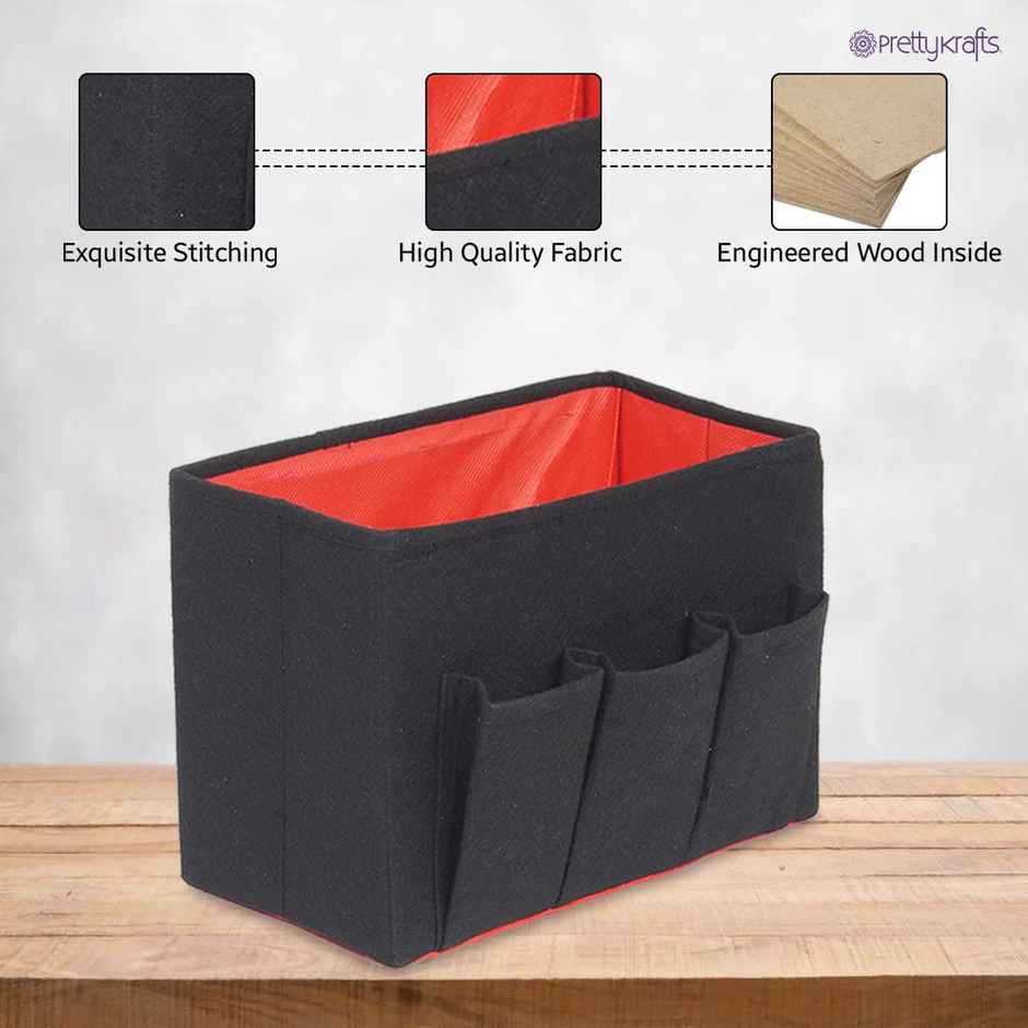 Prettykrafts Felt Magazine Holder / Files Organiser/ Multiutility Storage Box Files Set Of 1, Black