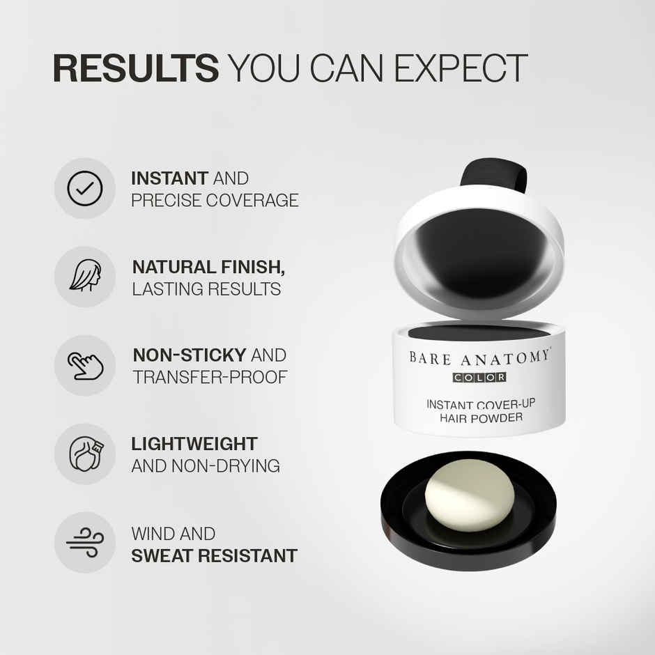 Bare Anatomy Instant Cover-Up Hair Powder | 100% Instant Grey Coverage | Black Color Hair Powder
