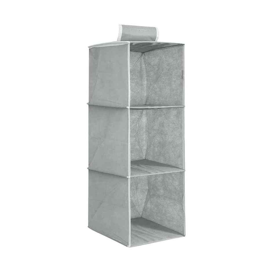 Prettykrafts 3 Tiers Clothes Hanging Organizer With Clear Windows And 1 Velcro Loop Grey