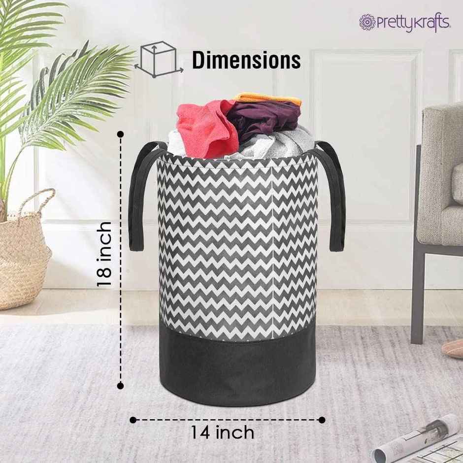 PrettyKrafts 45 Ltr Folding Laundry Basket for Clothes, Set of 1, Black & White