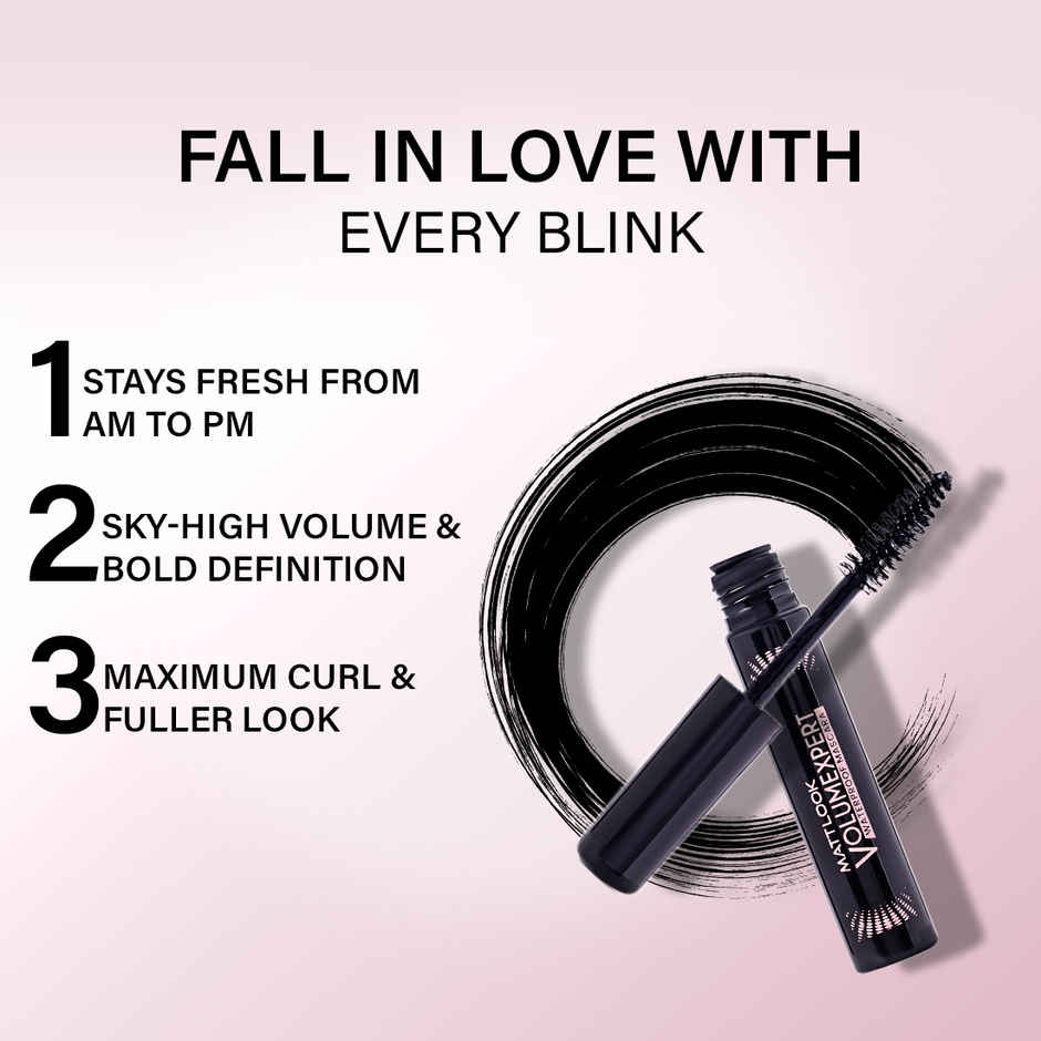 Mattlook Volumexpert Waterproof Mascara | Smooth Clump | High Volume Long lasting Curly Lashes Black