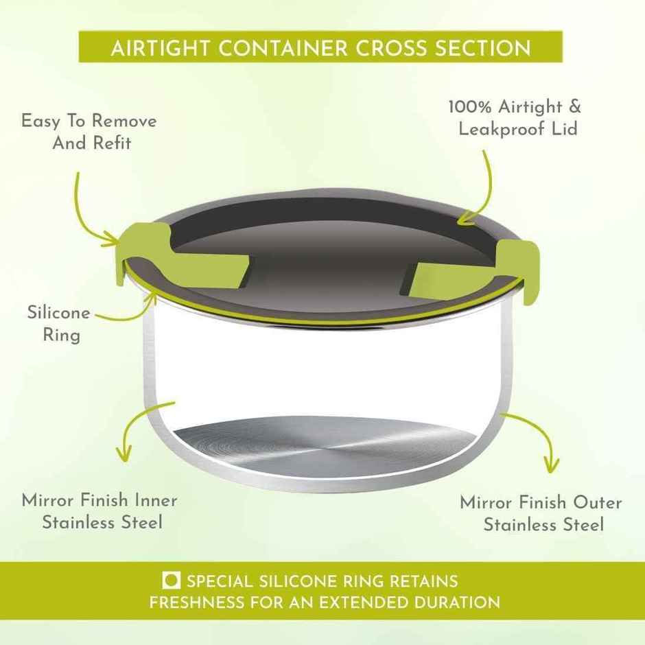 Magnus Olive-2 Stainless Steel Lunchbox With Leak-Proof Containers & Insulated Carry Case
