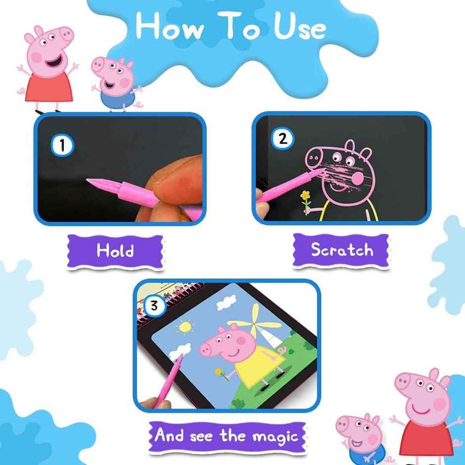 Wembley Peppa Pig Scratch Art Book DIY Magical Scratch Book with Story & Pen, Gift for Kids