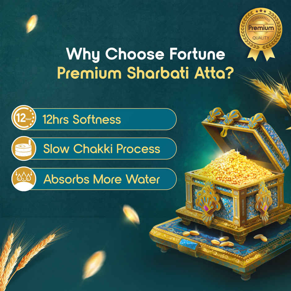 Fortune Premium MP Sharbati Atta | Upto 12 Hours Softness | Slow Chakki Process
