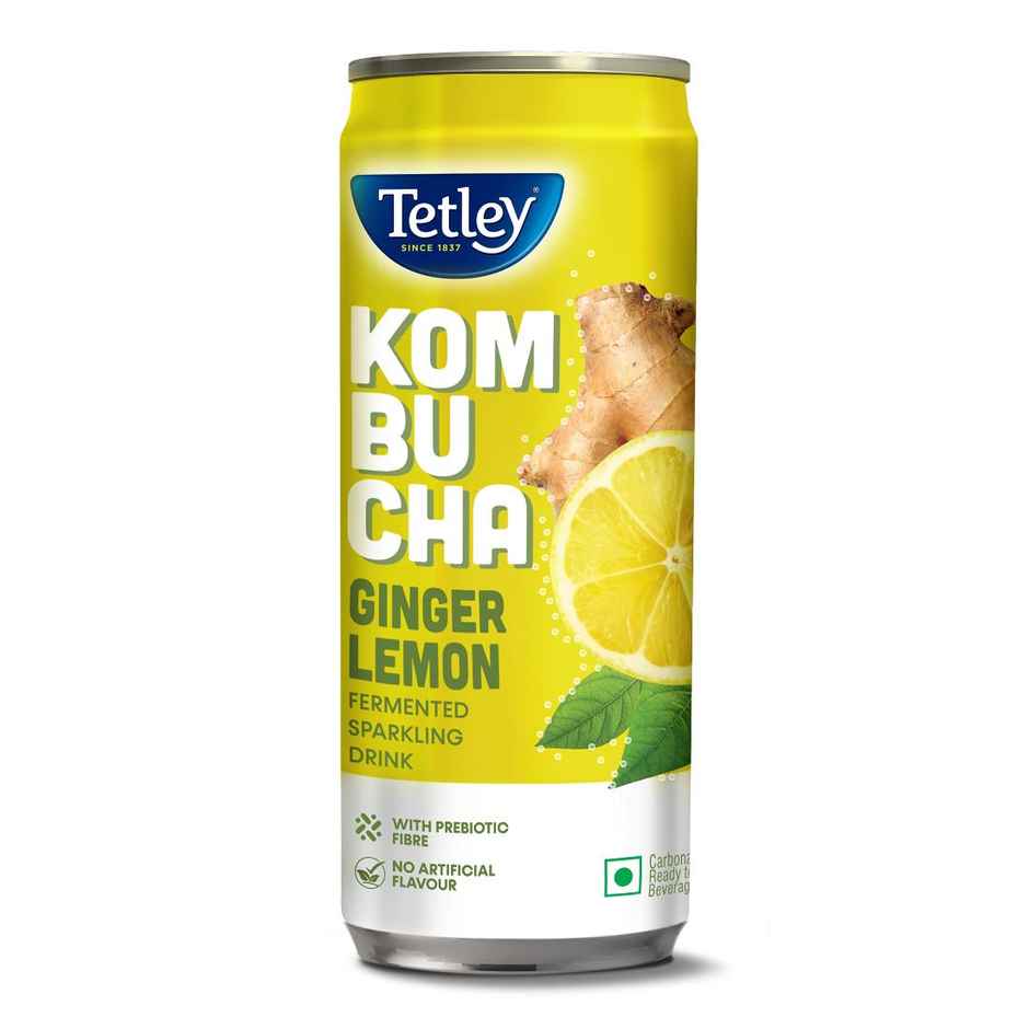 Tetley Ginger Lemon, Fermented Sparkling Drink with Prebiotic Fiber Kombucha Combo