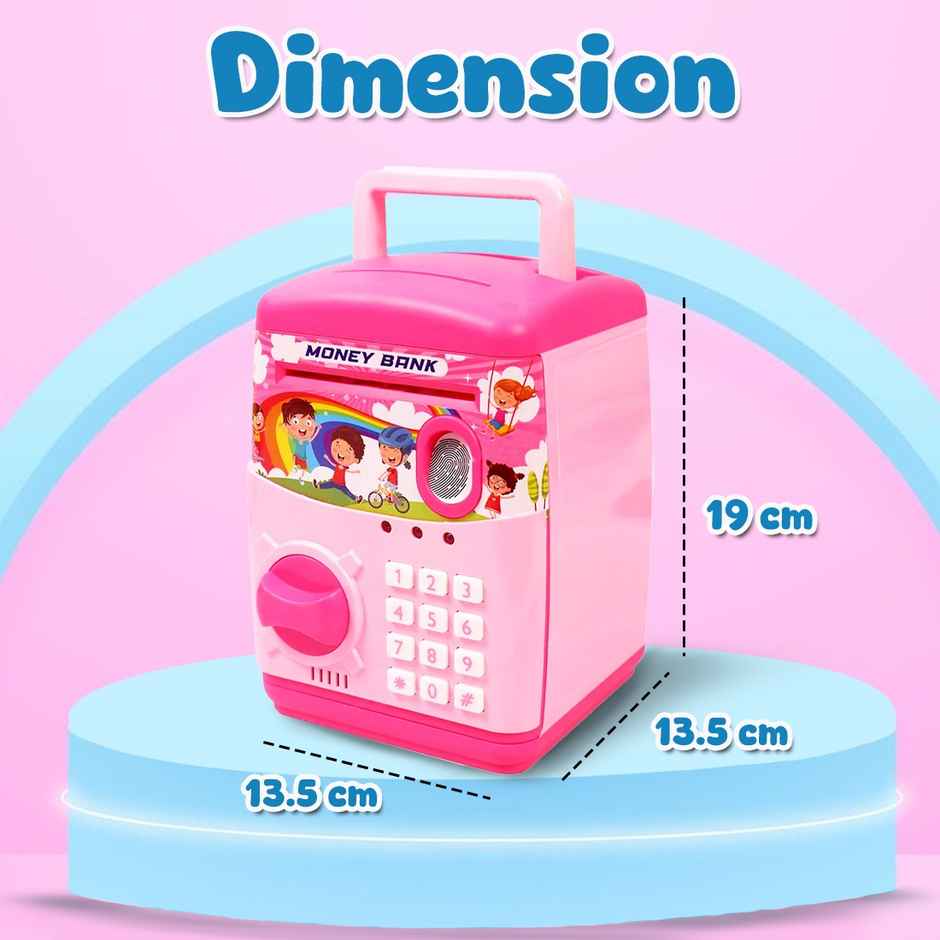 Wembley Finger Print Sensor ATM Piggy Bank for Kids Girl Boys Gullak for Money Bank - Pink