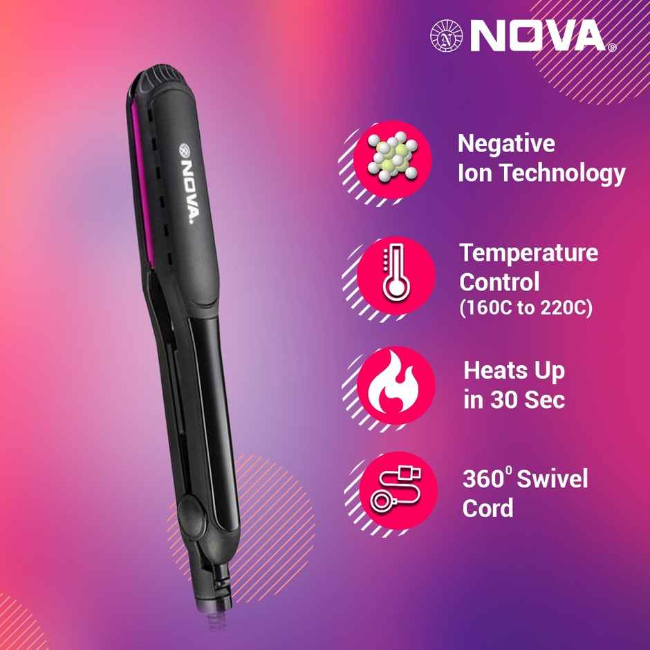 Nova Temperature Control Professional Nhs-900 Hair Straightener | Black and Pink