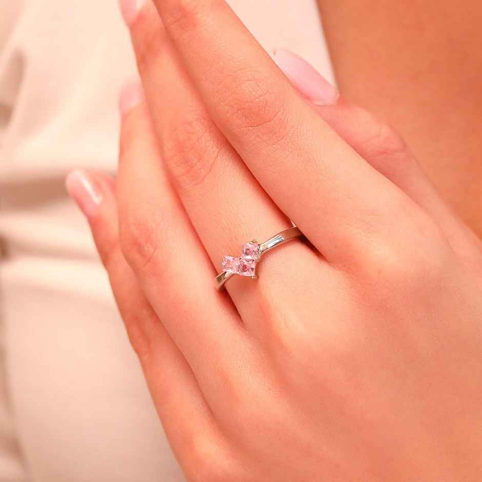 Zavya Heart CZ Rhodium Plated 925 Sterling Silver Ring