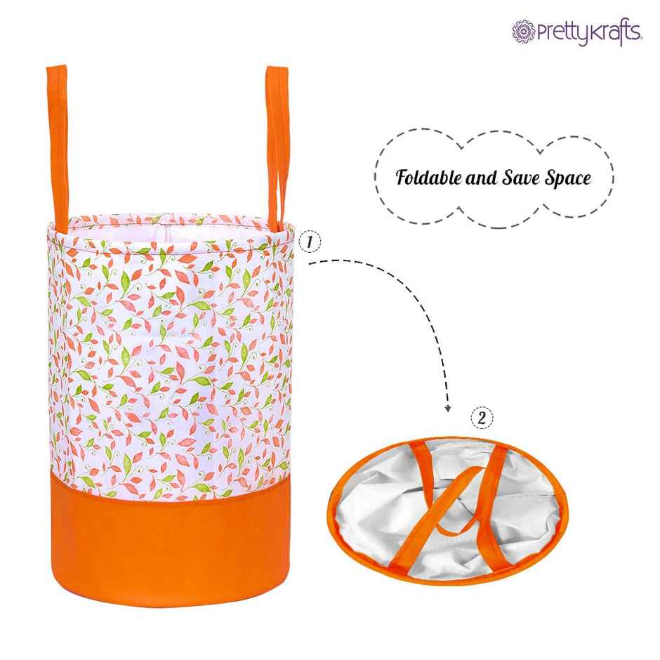 PrettyKrafts 45 L Foldable Storage Bin | Collapsible Laundry Organizer for Toys, Clothes - Orange
