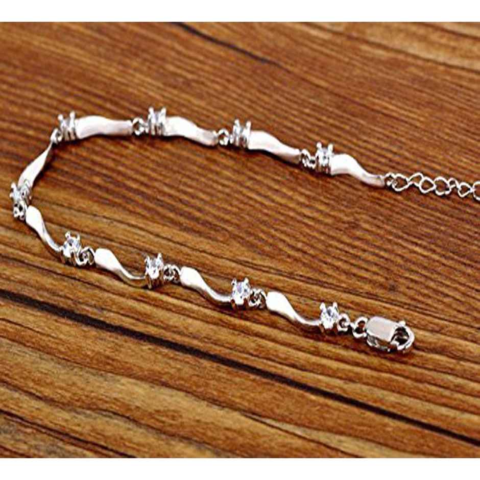 Shining Diva Fashion Aaa Crystals Silver Plated Chain Bracelet for Women and Girls | 8354b