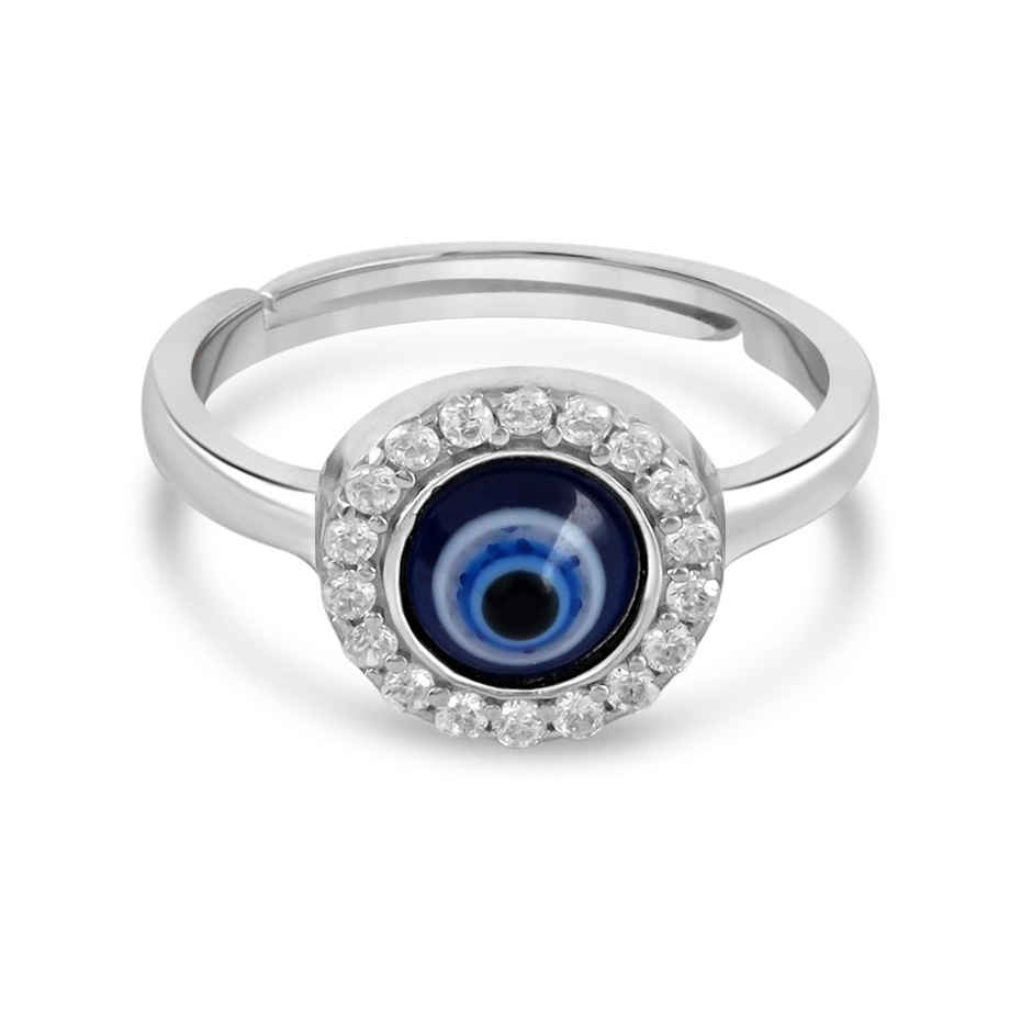 Zavya Evil Eye CZ Rhodium Plated 925 Sterling Silver Ring