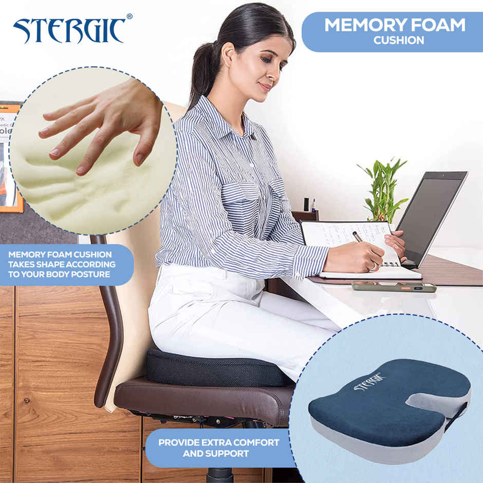Stergic Next Seat Cushion High Density With Memory Foam For Hip, Tailbone, Coccyx