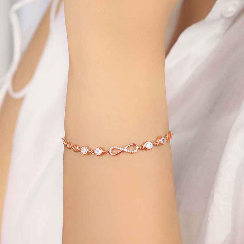 Zavya Infinity CZ Rose Gold Plated 925 Sterling Silver Charm Bracelet